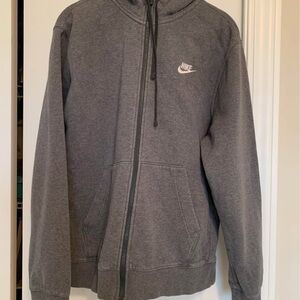 Nike Gray Full-Zip Hoodie with White Swoosh SZ med